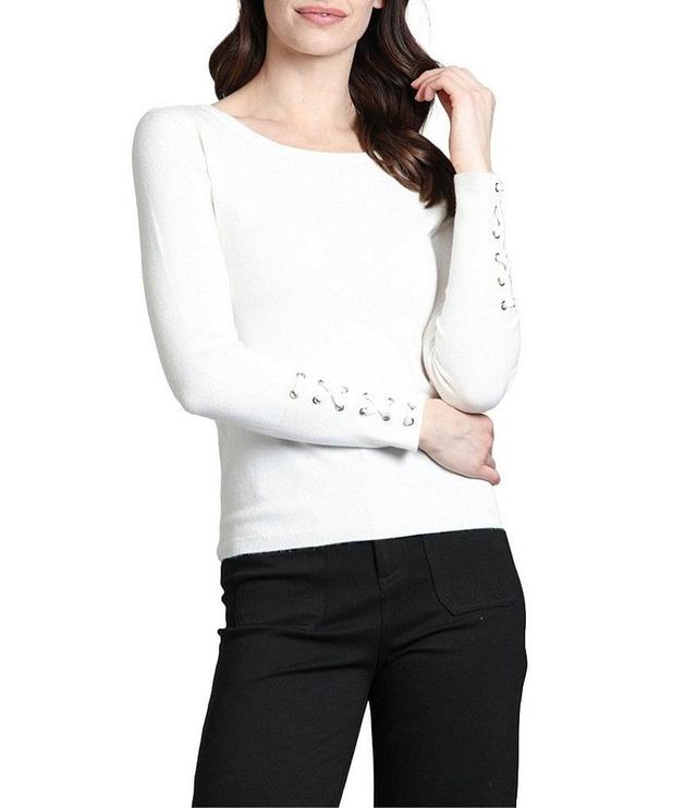 APNY Crew Neckline Long Grommet Sleeve Top Product Image