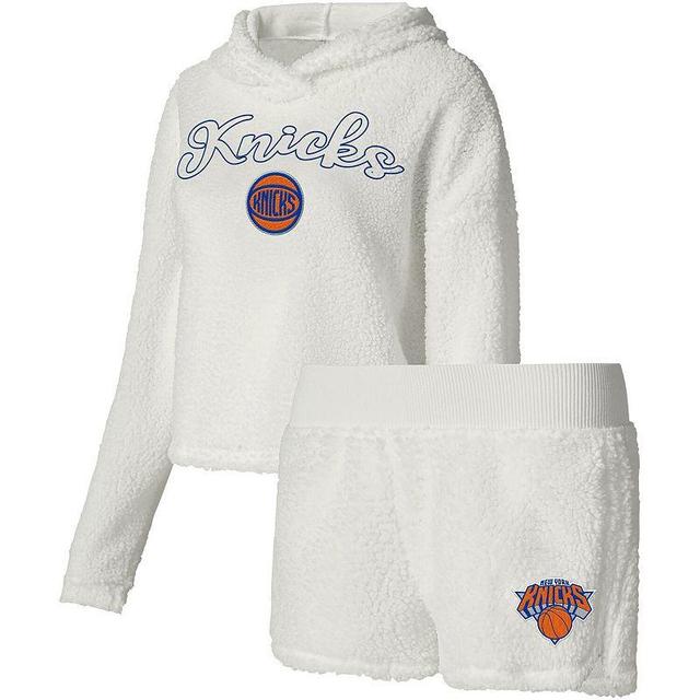 Womens College Concepts Cream New York Knicks Fluffy Long Sleeve Hoodie T-Shirt & Shorts Sleep Set Product Image