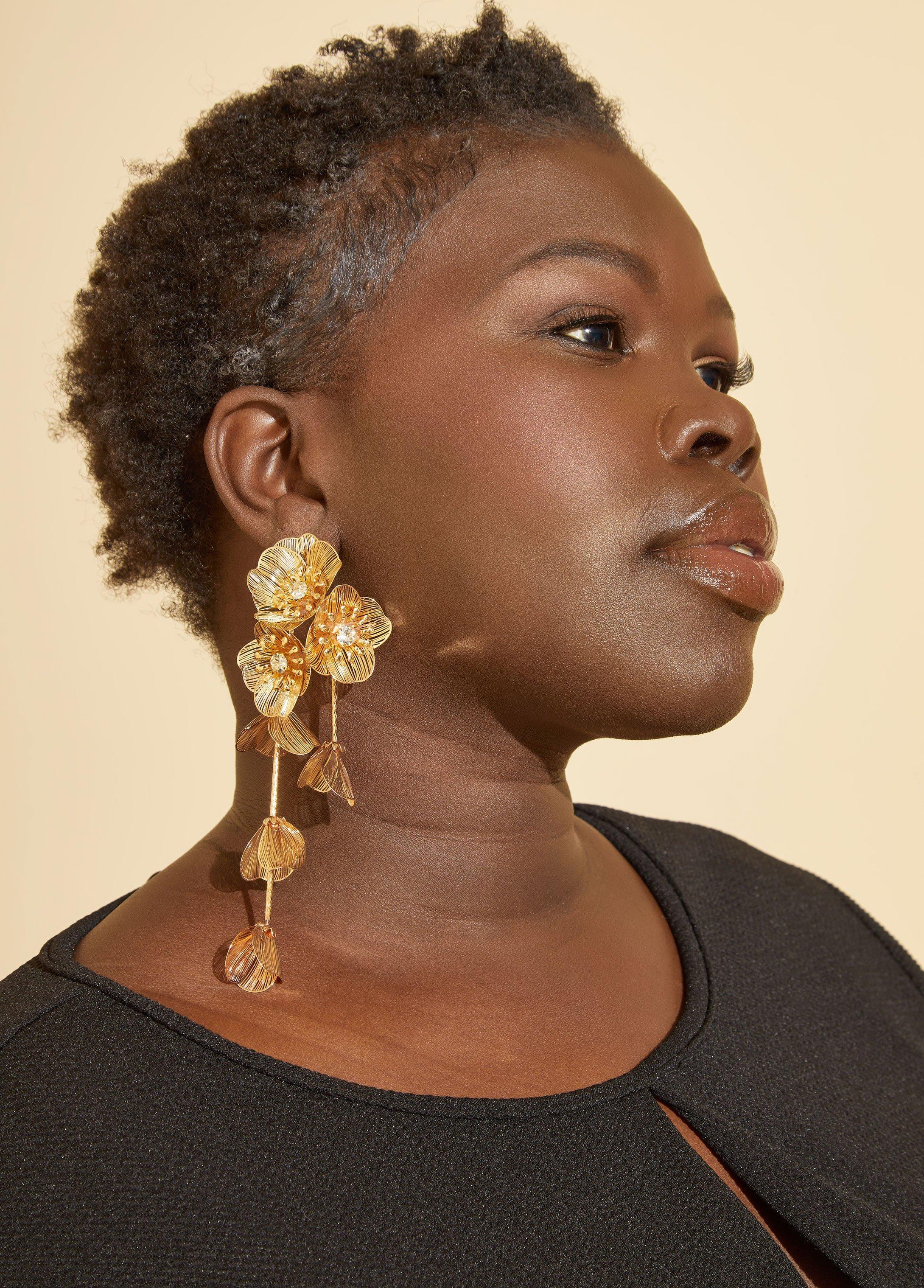 Gold Tone Flower Dangle Earrings Product Image