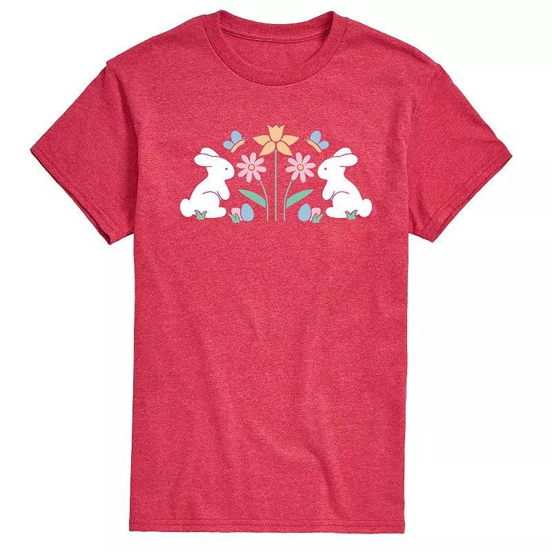 Men's Stencil Bunnies with Flowers Graphic Tee, Size: Small, Grey Red Product Image