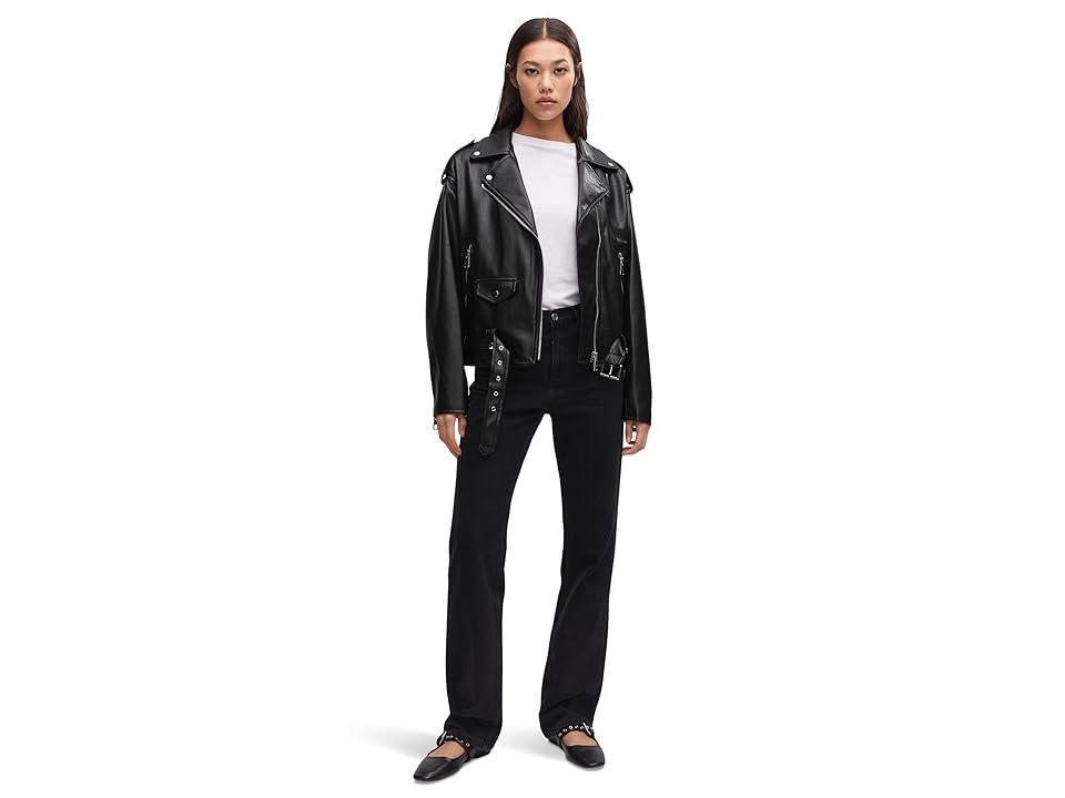 MANGO Faux Shearlling Trim Faux Leather Jacket Product Image