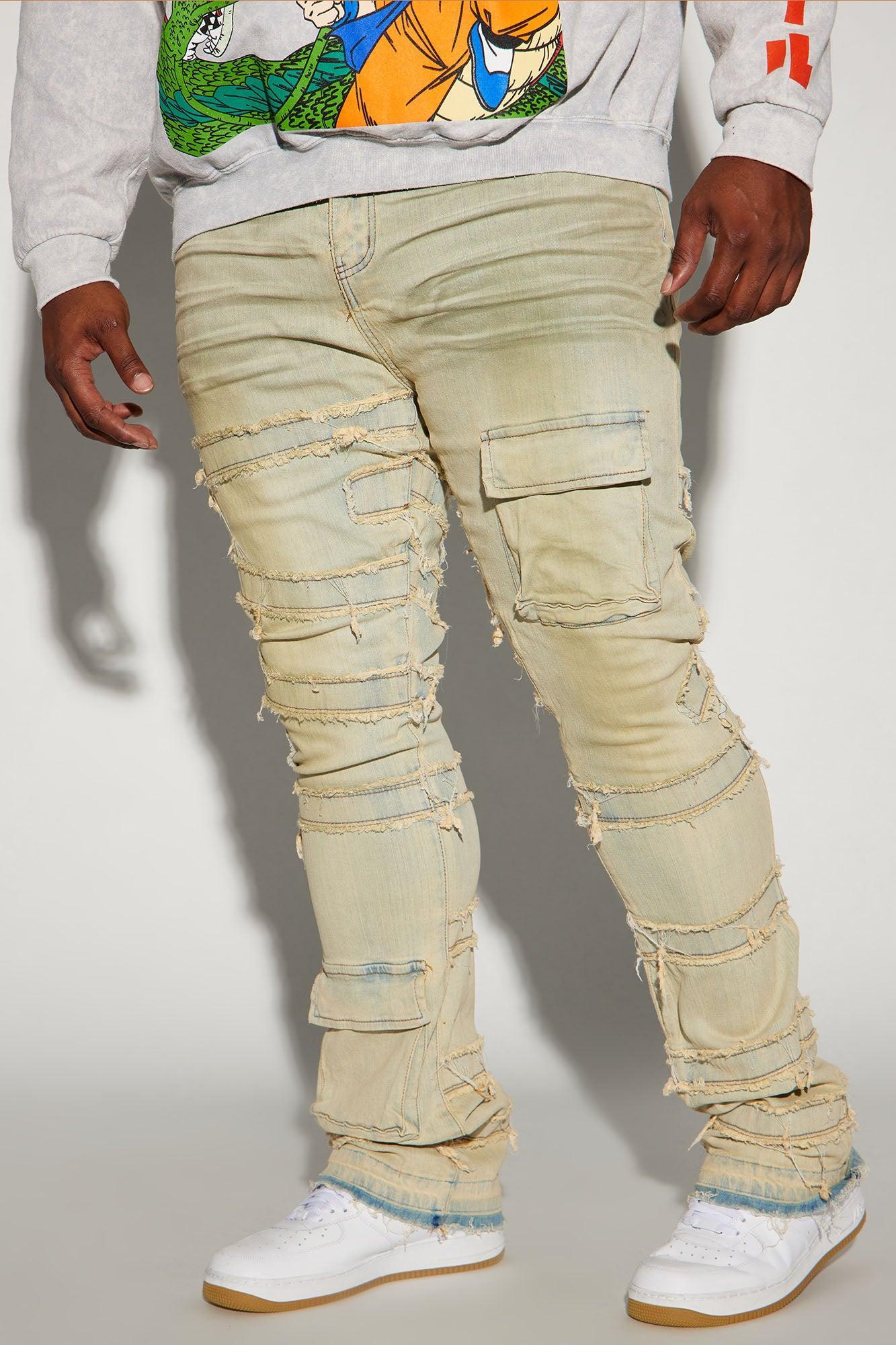 Cant See Me Fray Stacked Skinny Flare Jeans - Vintage Blue Wash Product Image