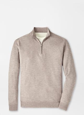 Peter Millar Mens Voyager Cashmere-Silk Saddle Shoulder Quarter-Zip | Color: Fawn | Size: S Product Image