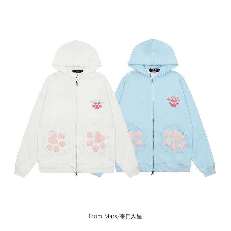 Cat Paw Oversized Zip Up Hoodie Product Image