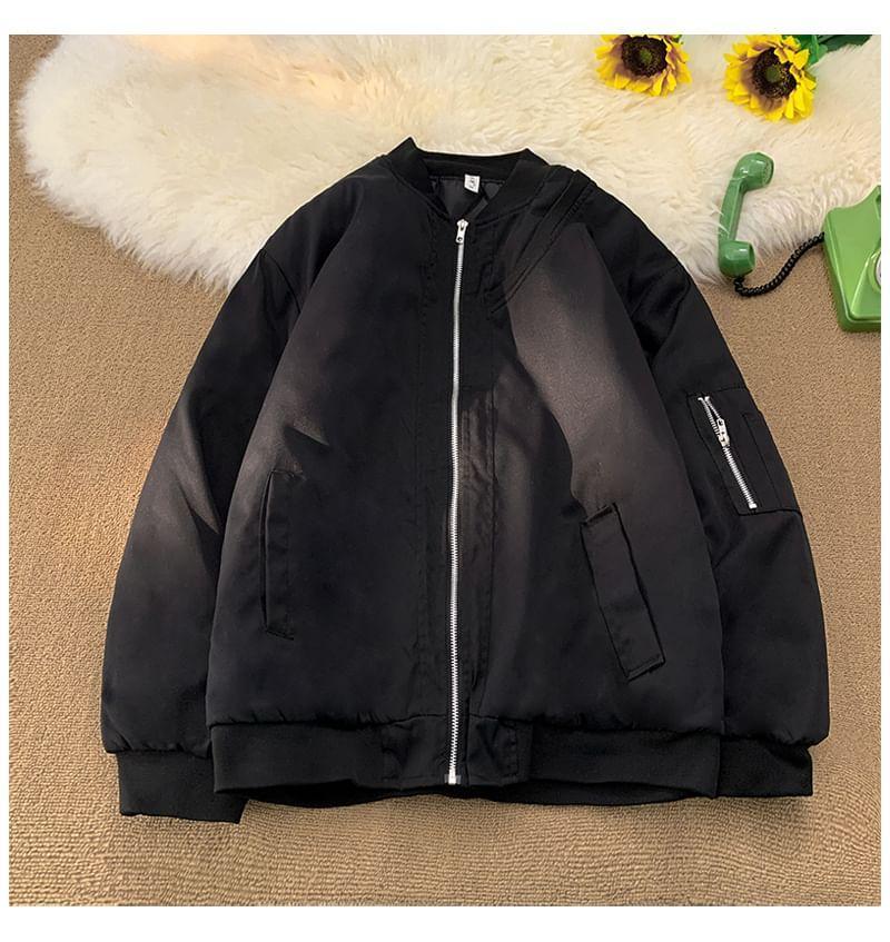 Plain Panel Zip Puffer Bomber Jacket Product Image