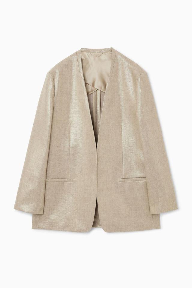 COLLARLESS METALLIC HOPSACK BLAZER Product Image