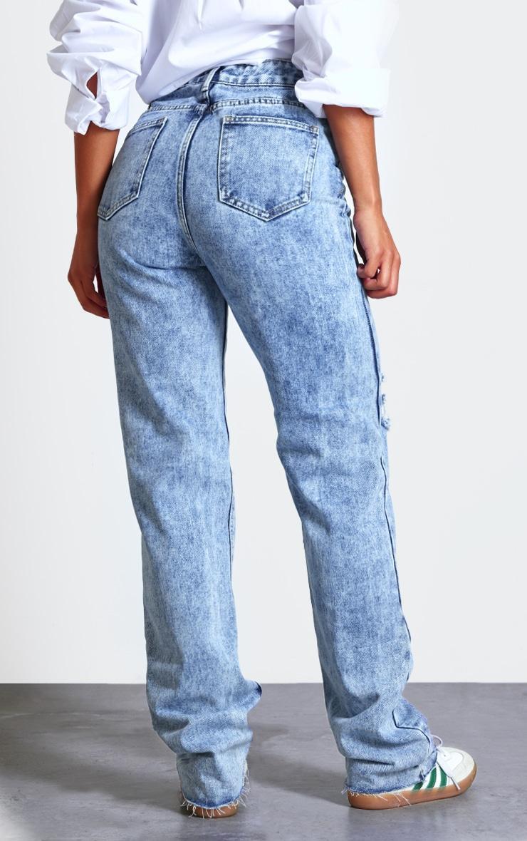 PRETTYLITTLETHING Acid Wash Ripped Long Leg Straight Jeans Product Image