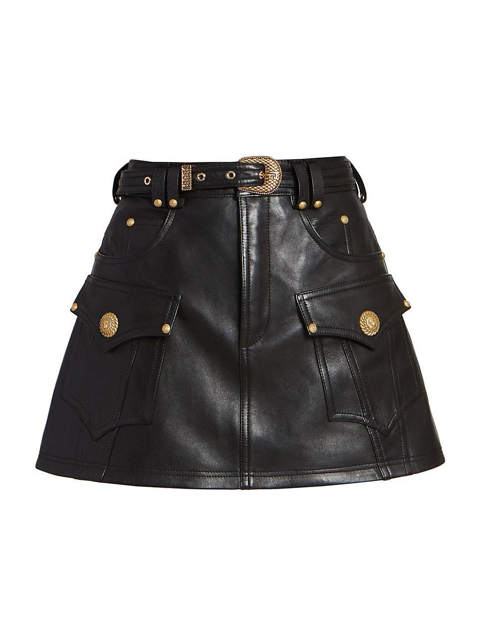 Womens Leather Trapeze Miniskirt Product Image