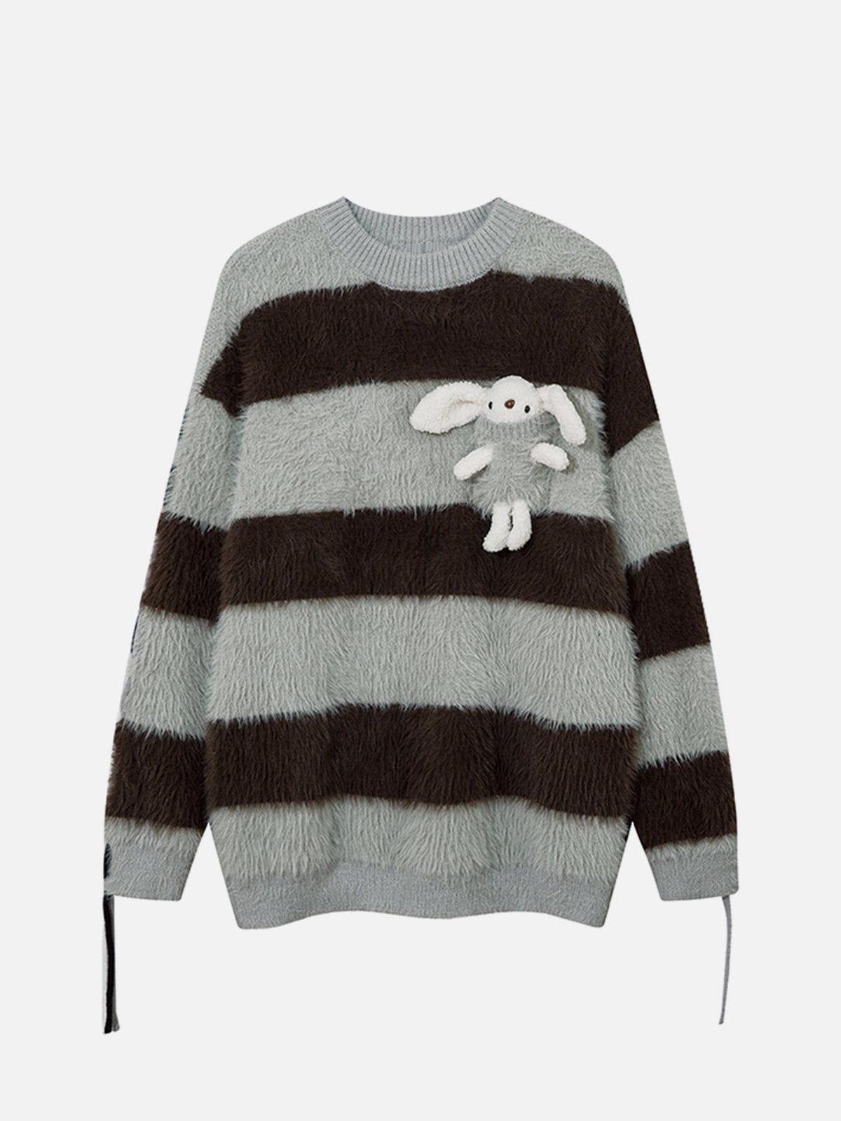 Aelfric Eden Cute Rabbit Stripe Drawstring Mohair Sweater Product Image