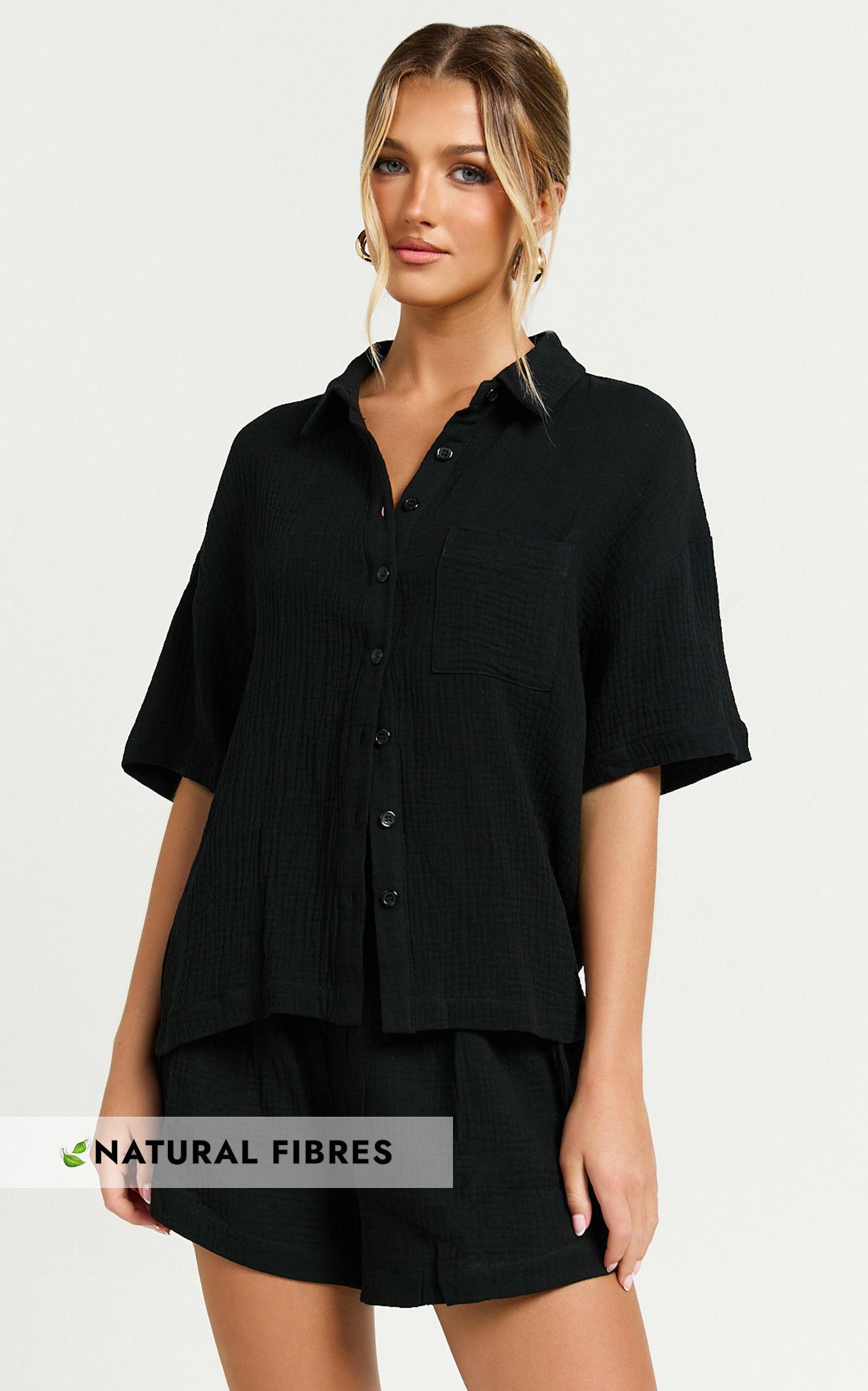 Donita Top - Button Up Shirt Top in Black Product Image