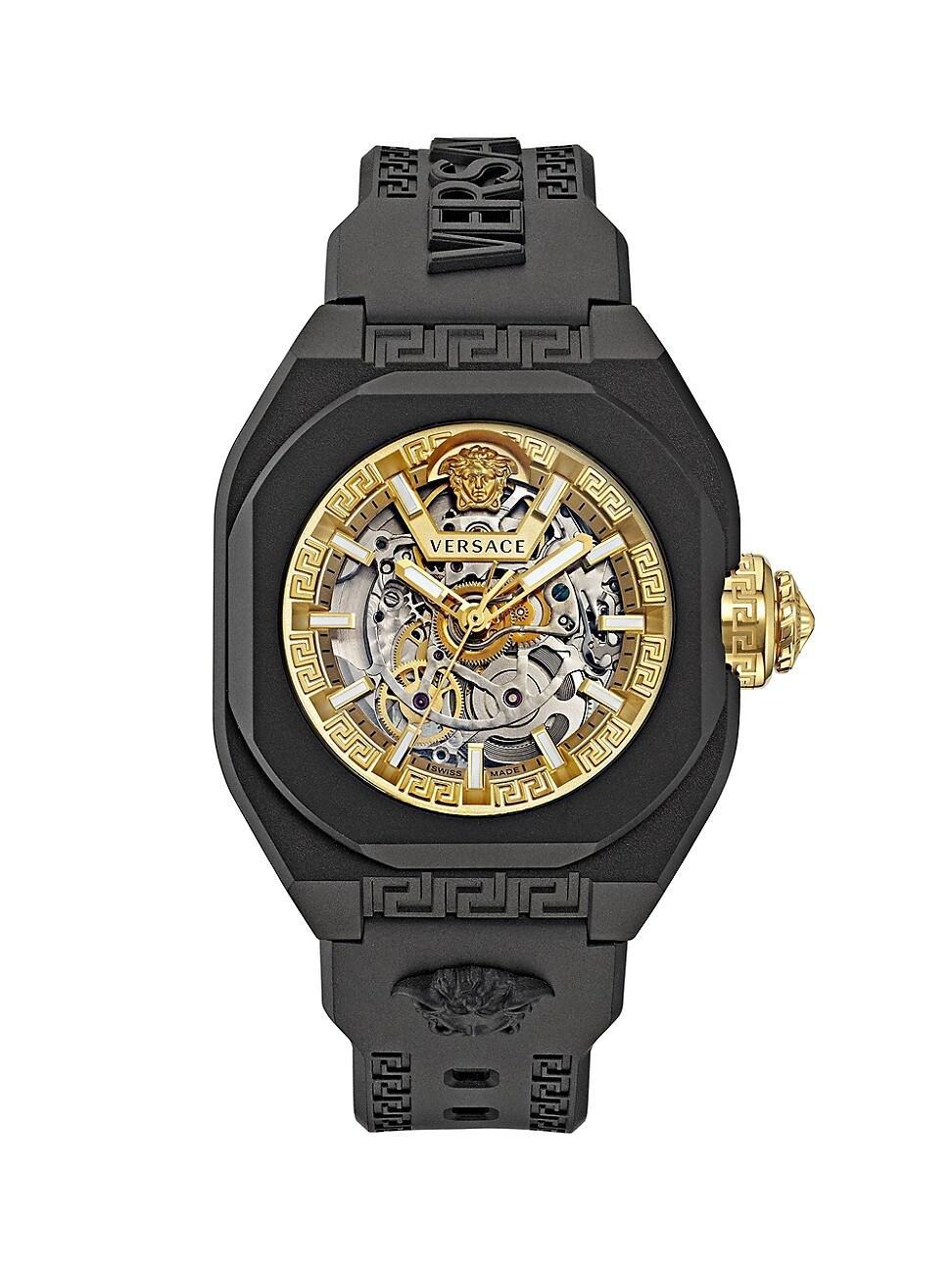 Versace Mens Swiss Automatic V-Legend Skeleton Black Rubber Strap Watch 42mm - Black Eco Ceramic Product Image