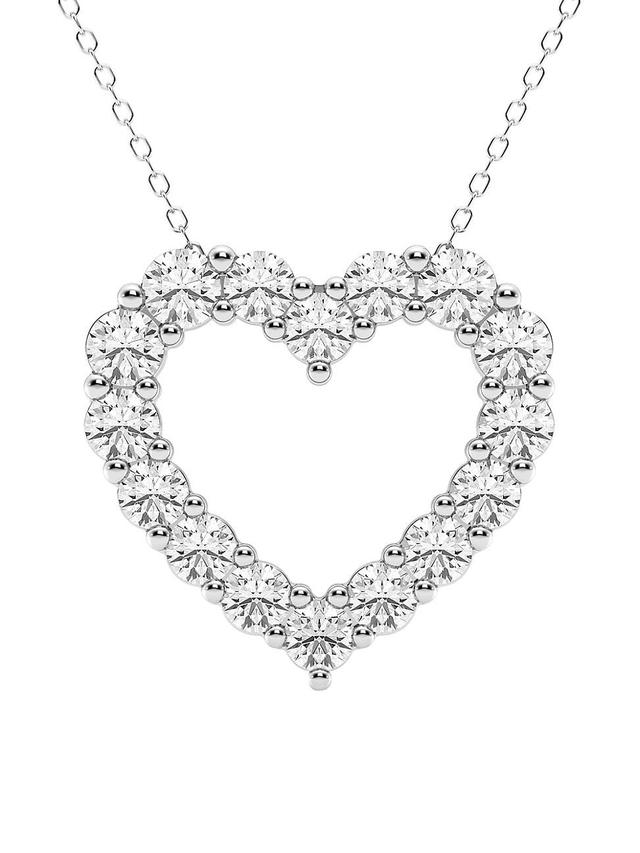 Womens 14K White Gold & 3 TCW Lab-Grown Diamond Open-Heart Pendant Necklace Product Image