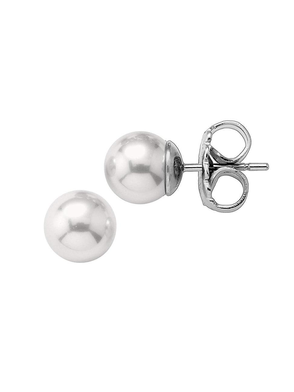 Womens Lyra Rhodium-Plate & Faux Pearl Stud Earrings Product Image