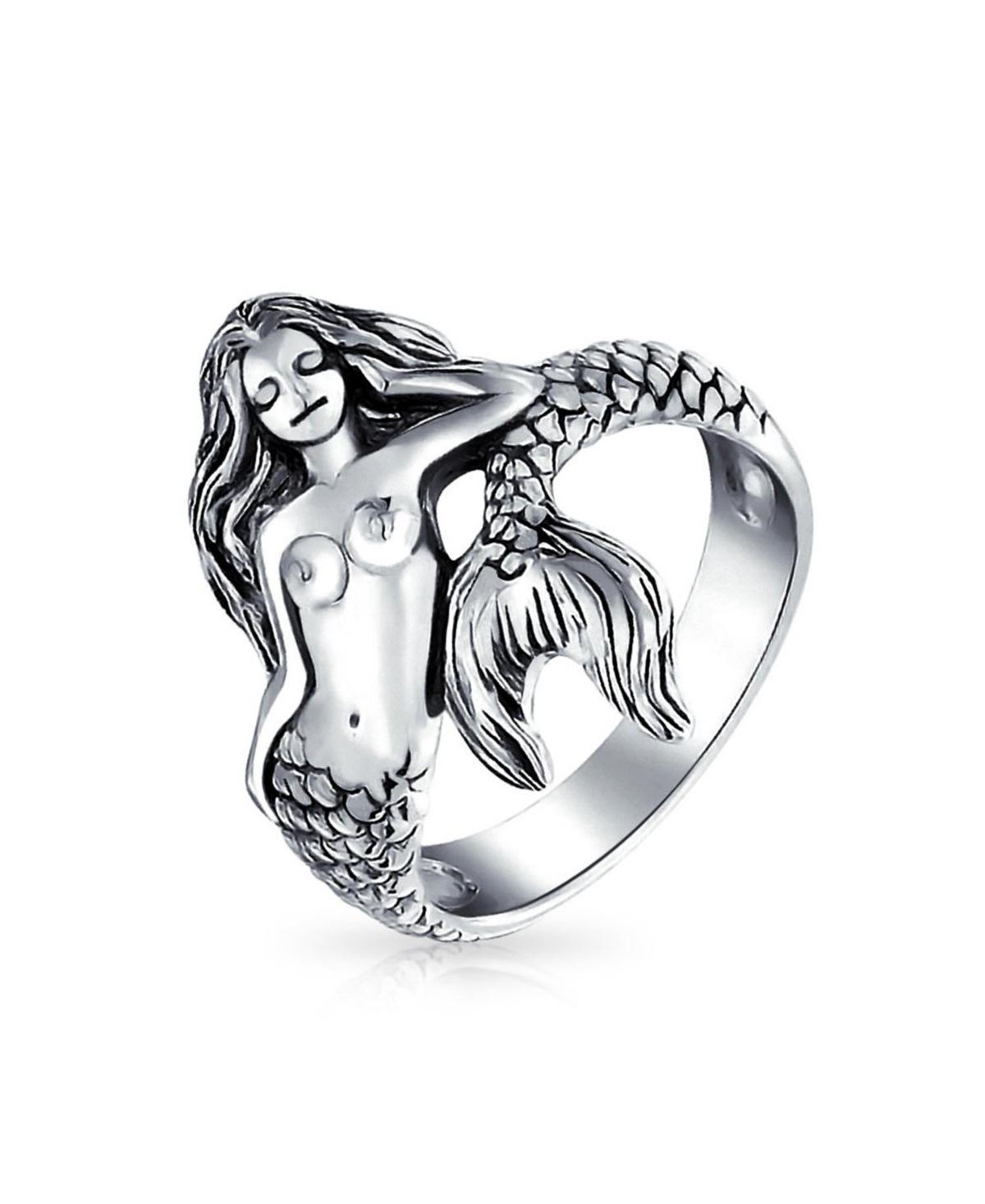 Bling Jewelry Nautical Marine Life Tropical Beach Siren Mermaid Ring For Women Oxidized .925 Sterling Silver 2MM Band Product Image