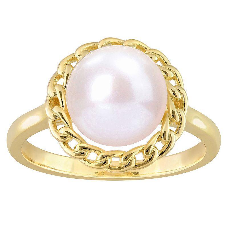 Stella Grace 18k Gold Over Silver Freshwater Cultured Pearl Halo Link Ring, Womens 18k Gold Plated Product Image