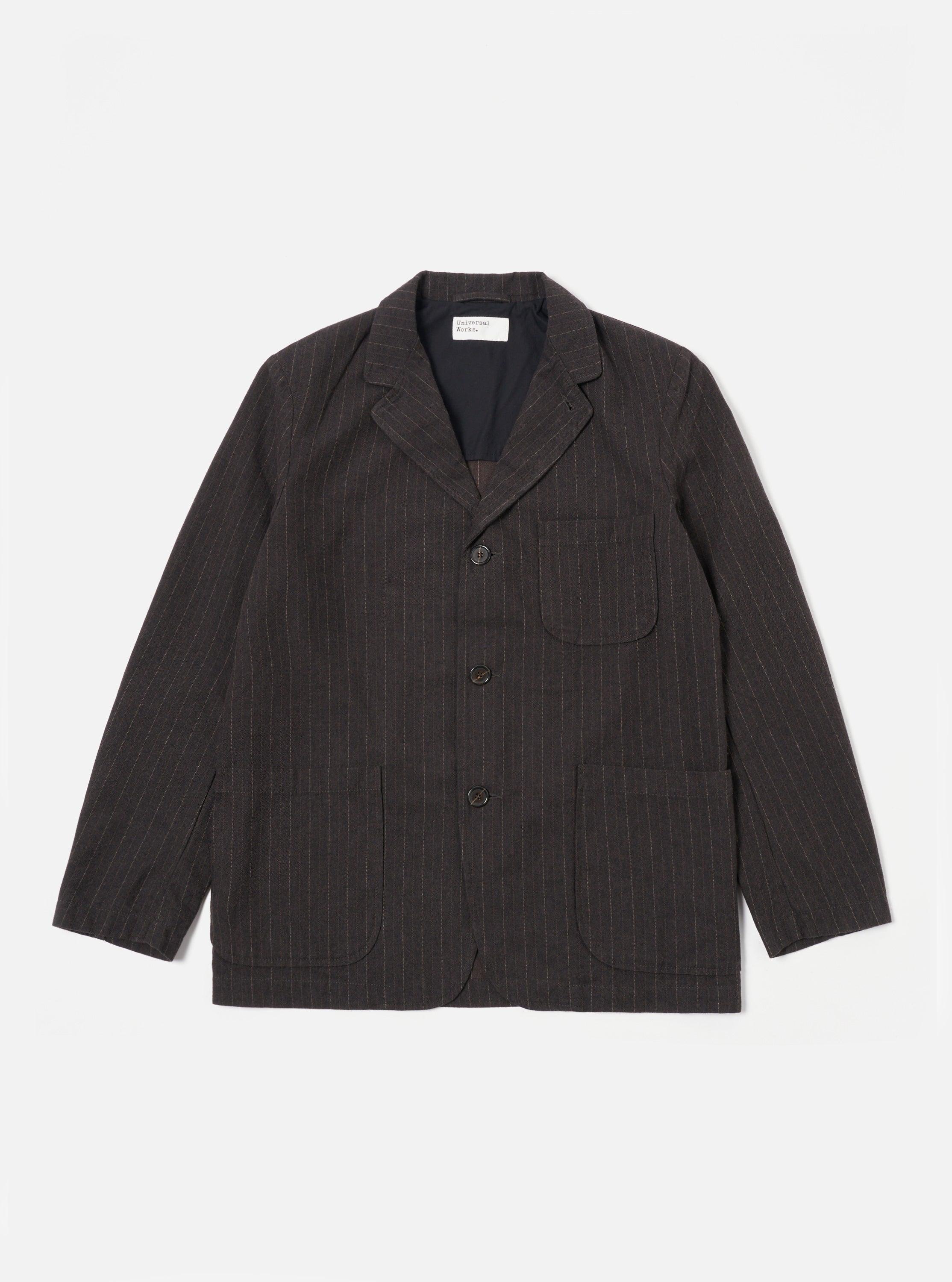 Universal Works Three Button Jacket in Brown Italian Pinstripe Product Image