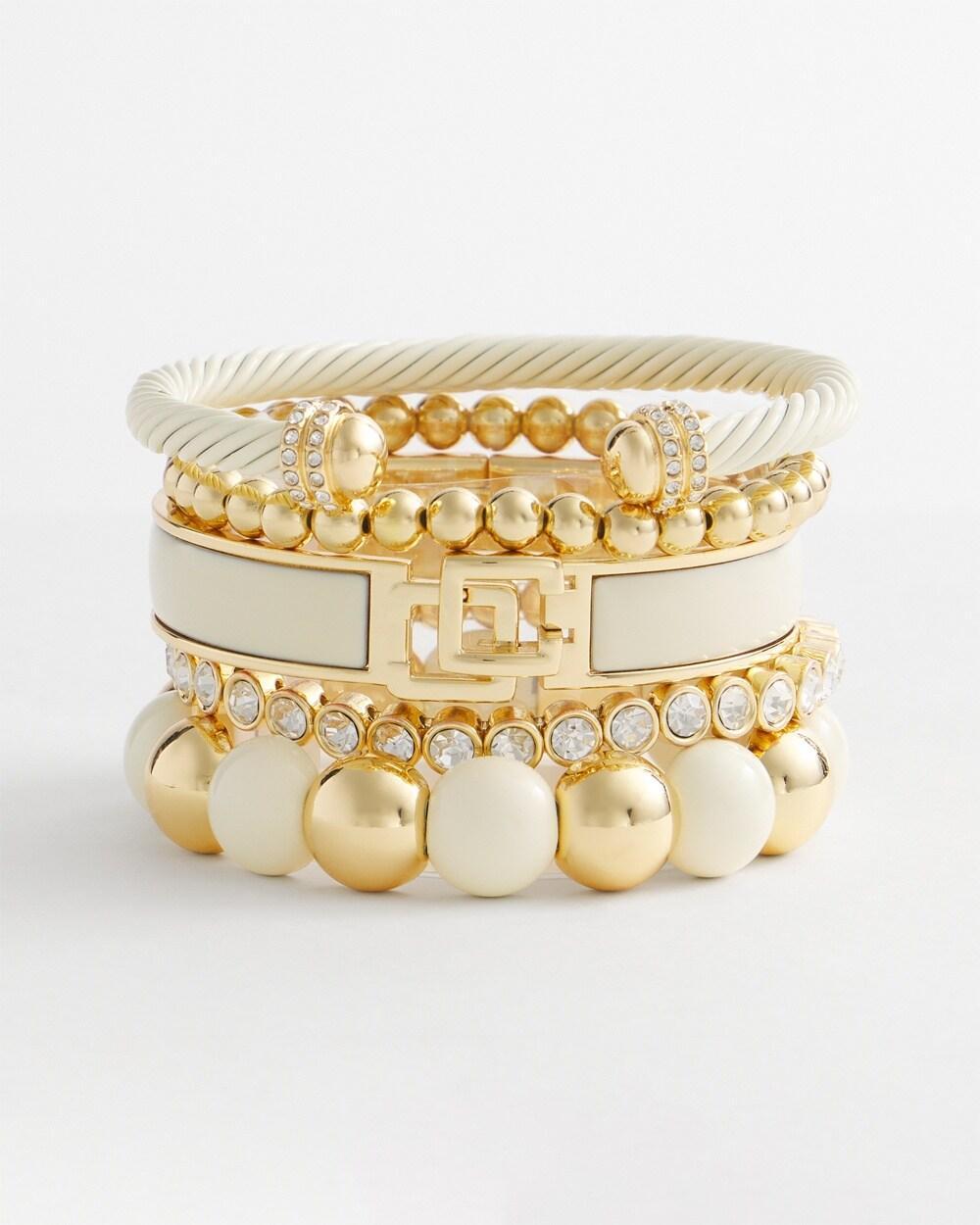 White & Gold Tone Flex Cuff Bracelet Product Image