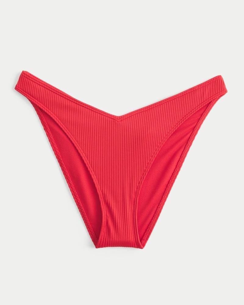 Ribbed High-Leg V-Waist Cheeky Bikini Bottom Product Image