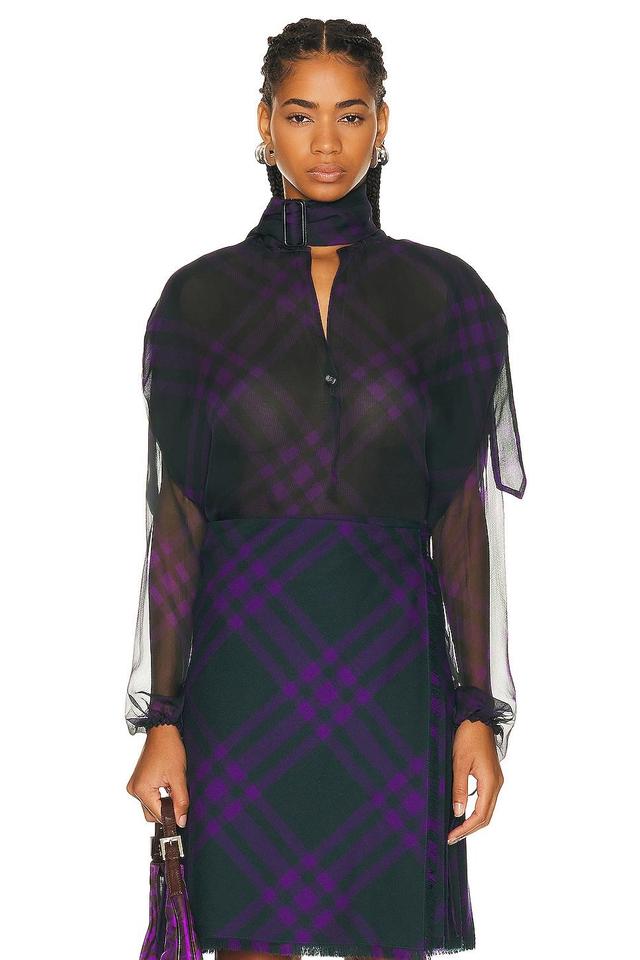 Womens Check Silk Chiffon Relaxed-Fit Scarf-Neck Blouse Product Image