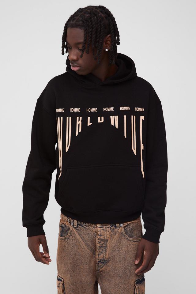 Boxy Worldwide Warped Graphic Hoodie | boohooMAN USA Product Image