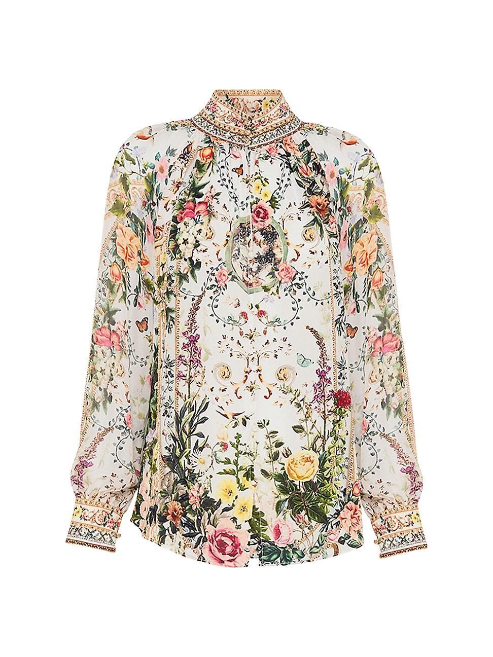 Womens Floral Silk Raglan-Sleeve Shirt Product Image