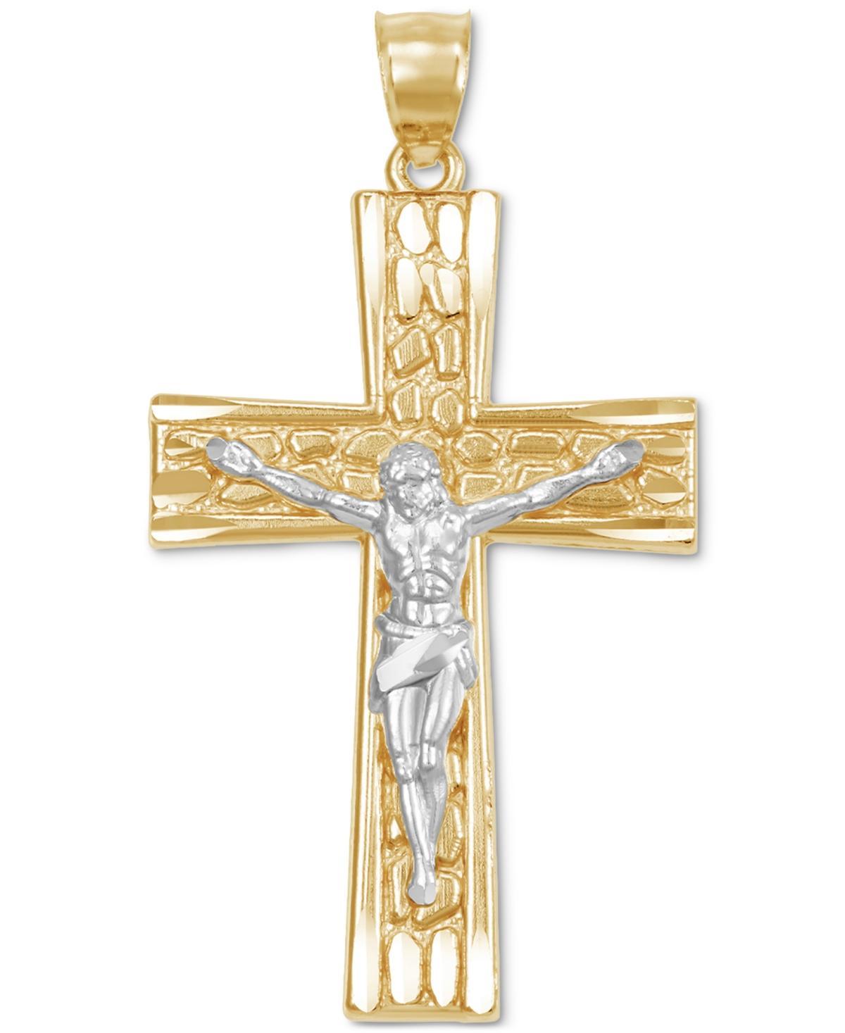 Mens Two-Tone Openwork Dimensional Crucifix Pendant in 14k Gold Product Image