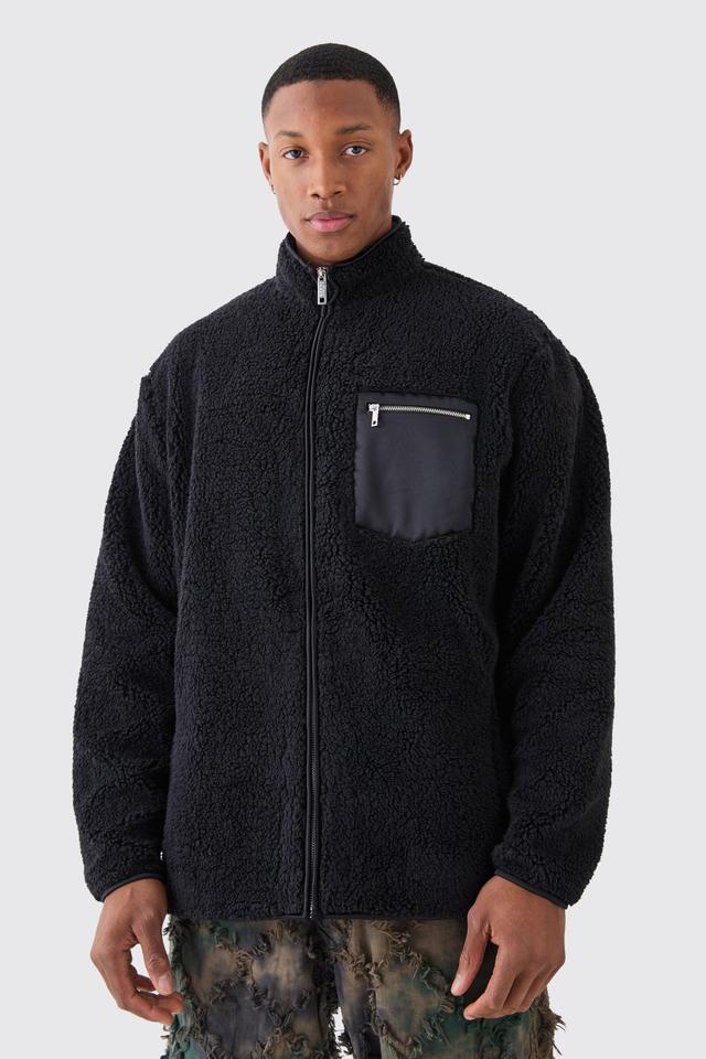 Oversized Borg Jacket | boohooMAN USA Product Image