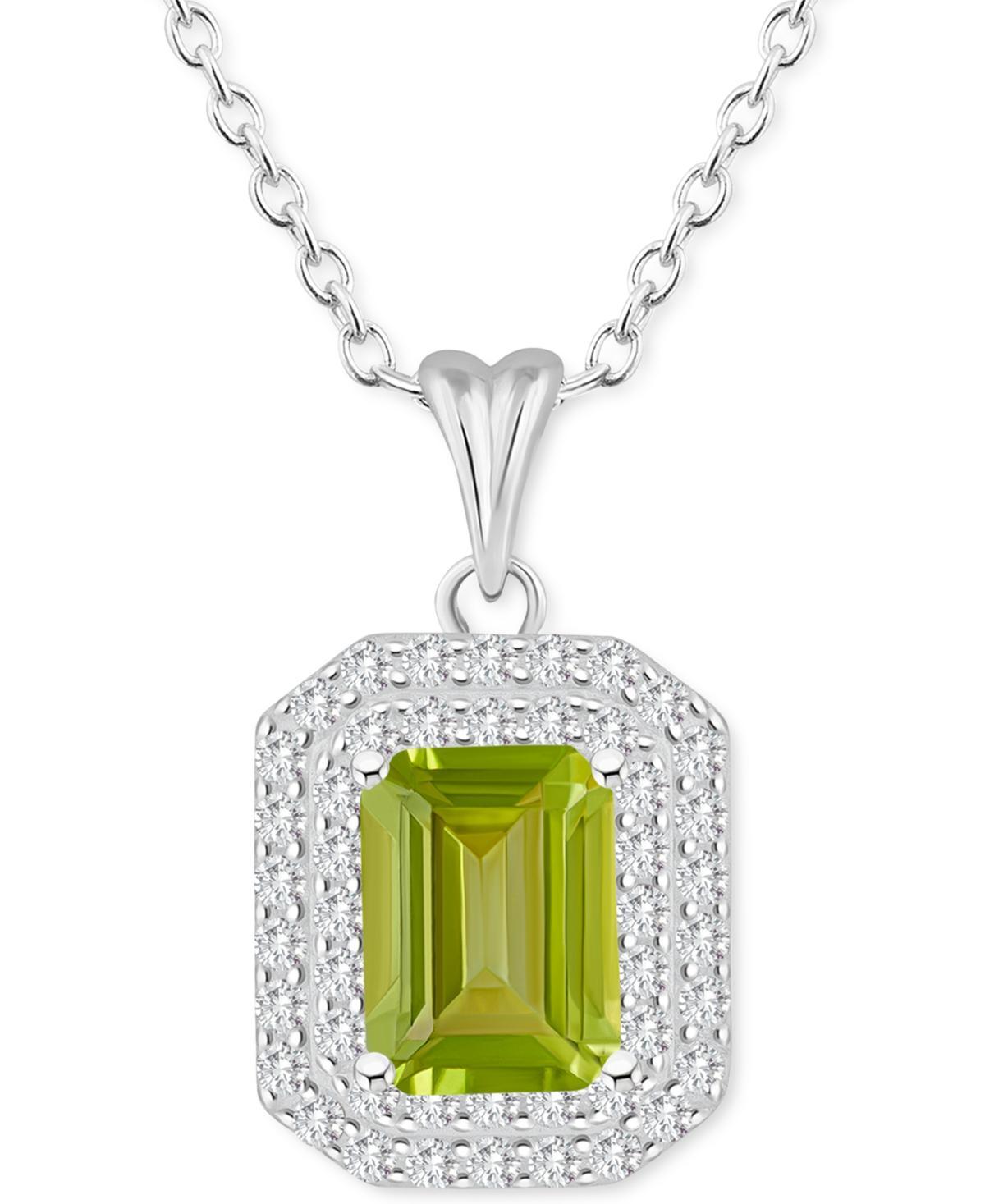 Celebration Gems Sterling Silver Emerald-Cut Amethyst & White Topaz Double Halo Pendant Necklace, Womens Product Image