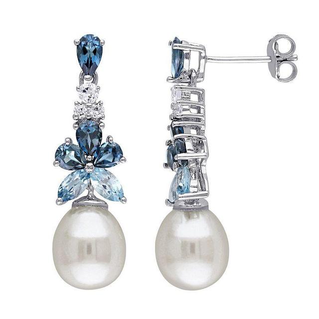 Stella Grace Sterling Silver Blue & White Topaz Freshwater Cultured Pearl Drop Earrings, Womens Product Image