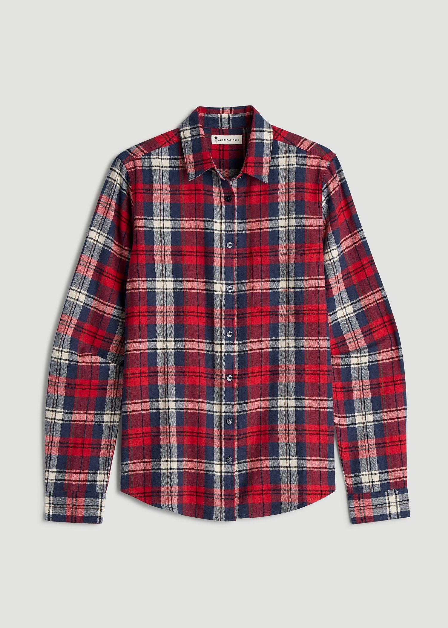 Flannel Button-Up Shirt for Tall Women in Rich Red Plaid Female Product Image