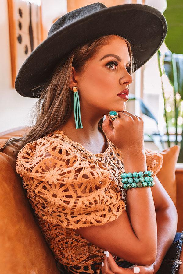 The Elaine Leather Earrings in Seafoam Product Image