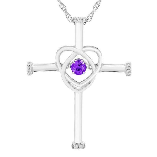 Boston Bay Diamonds Sterling Silver Genuine Amethyst & Diamond Accent Cross Pendant Necklace, Womens Purple Product Image