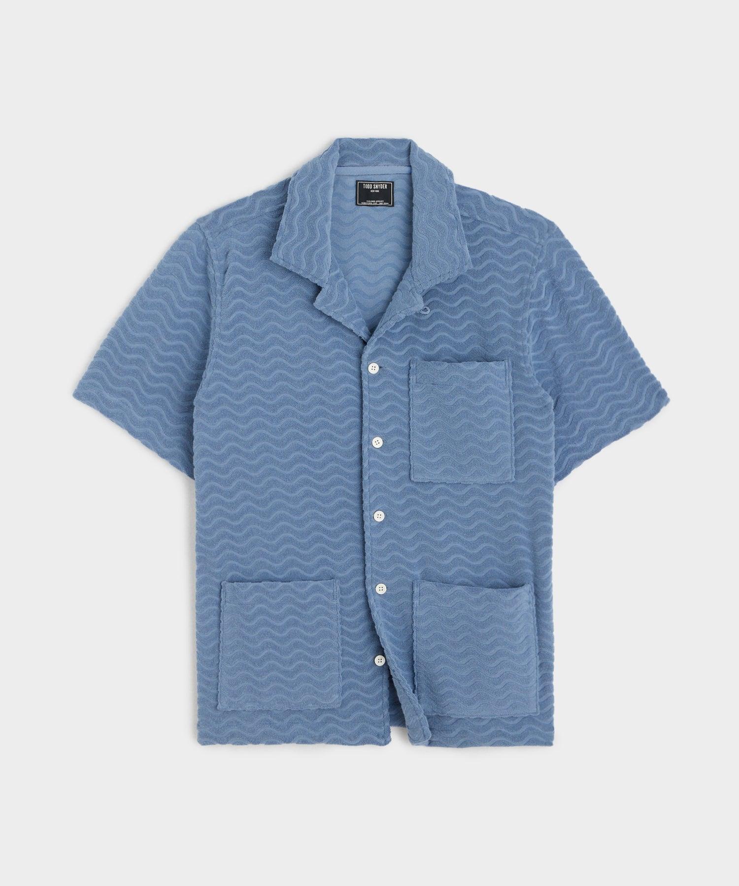 Wave Jacquard Terry Guayabera Polo Shirt in Steel Blue Product Image