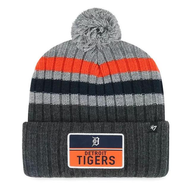 Mens 47 Gray Detroit Tigers Stack Cuffed Knit Hat with Pom Product Image