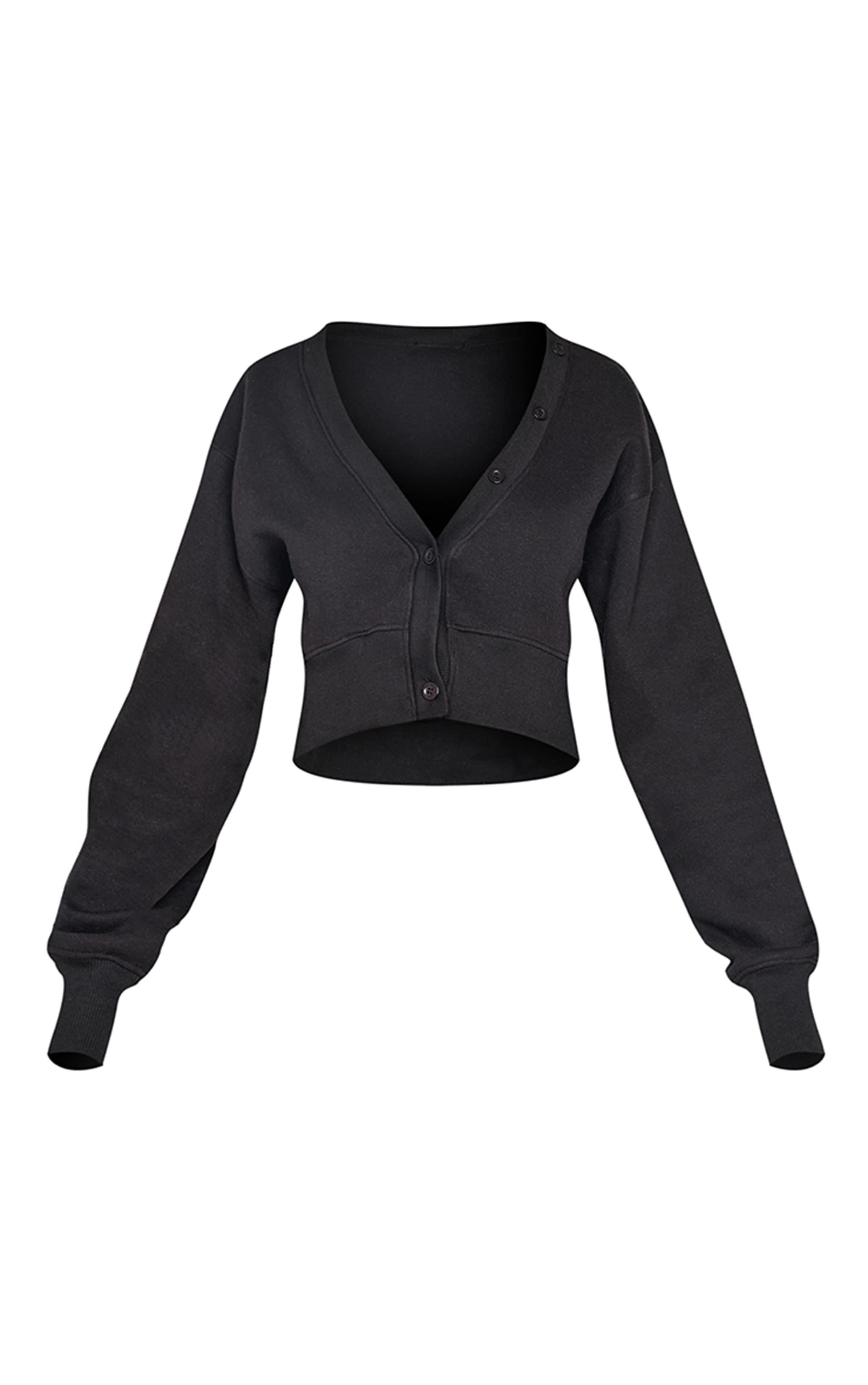 Black Cropped Button Front Sweatshirt Product Image