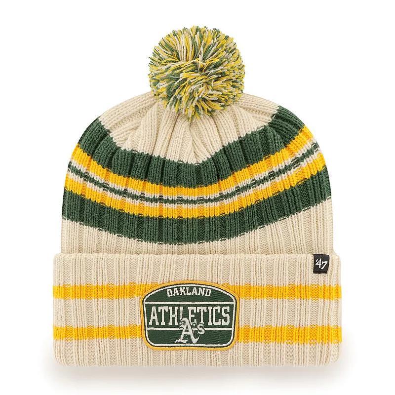 Mens 47 Natural Oakland Athletics Home Patch Cuffed Knit Hat with Pom Product Image