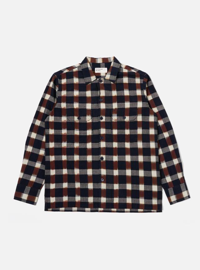 Universal Works L/S Utility Shirt in Navy/Brown Check Ikat Product Image