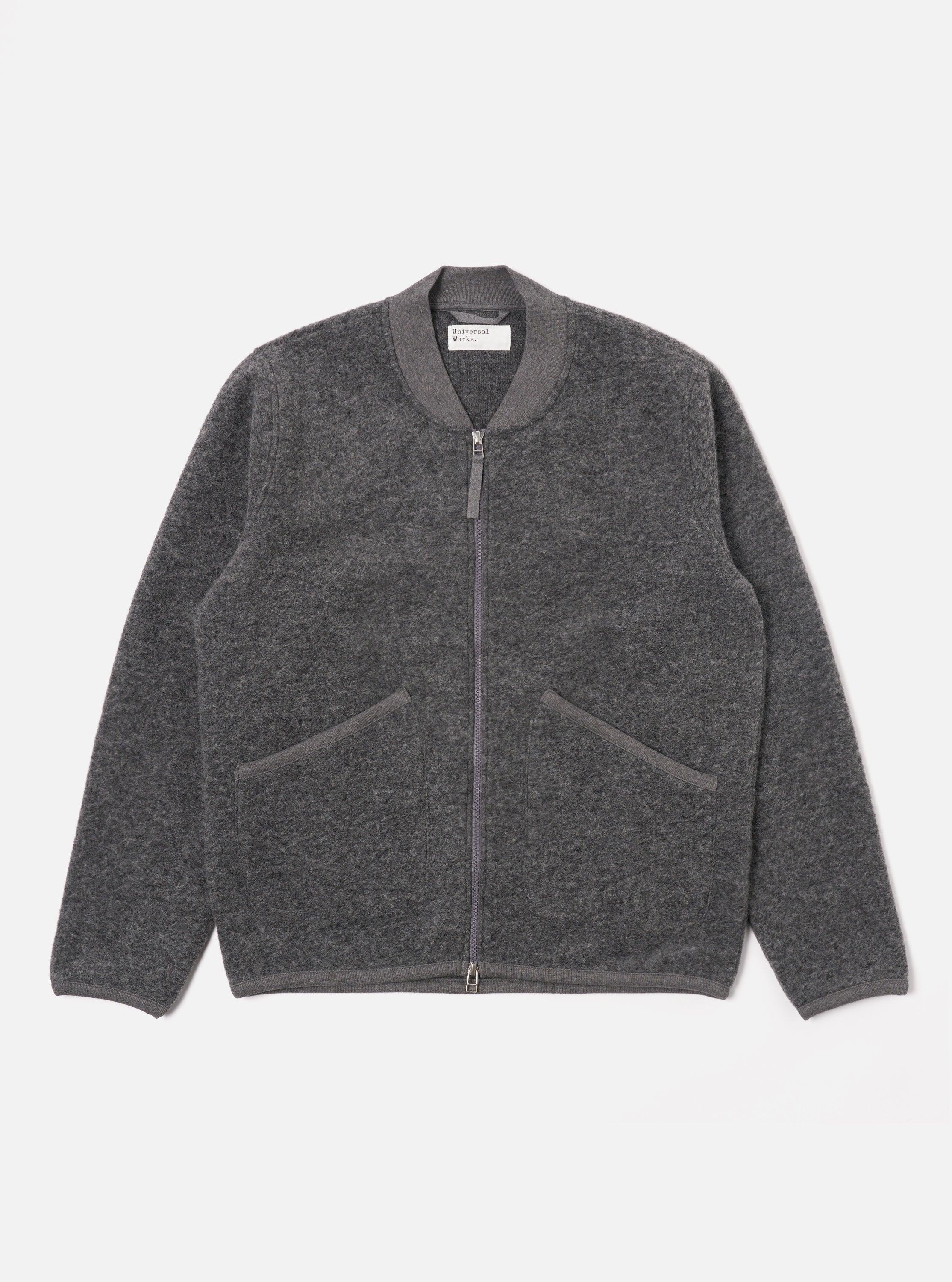 Universal Works Zip Bomber in Grey Marl Wool Fleece Product Image