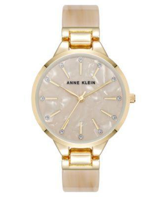 Anne Klein Womens Quartz Boyfriend Tan Acetate and Gold-Tone Metal Alloy Bangle Watch, 35.5mm - Tan/Gold-Tone Product Image