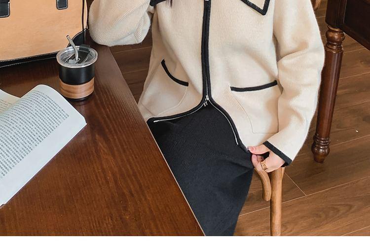 Contrast Trim Zip Cardigan Product Image