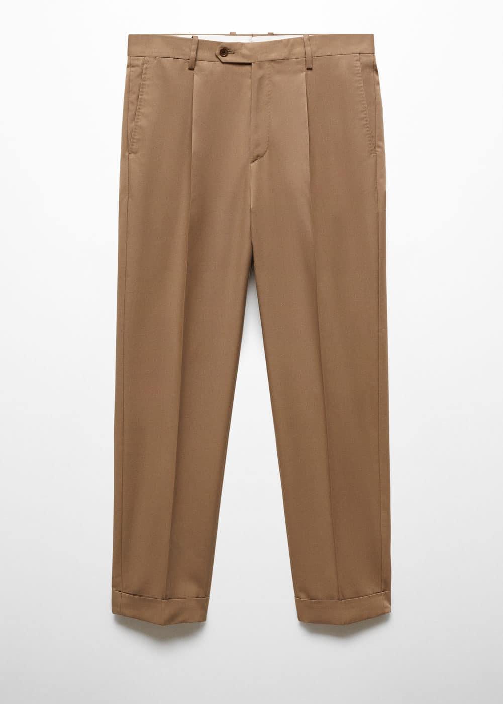 MANGO MAN - Virgin wool cotton suit pants with pleats brownMen Product Image