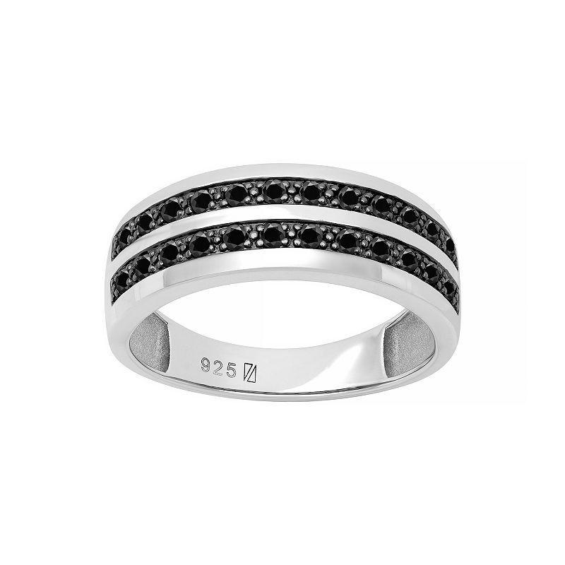 Mens AXL Sterling Silver Double-Row Black Sapphire Ring Product Image