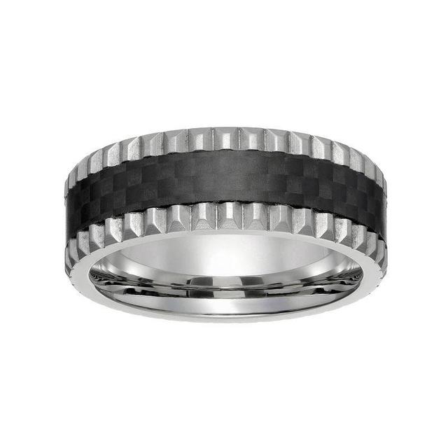 LYNX Mens Grooved Stainless Steel & Carbon Fiber Ring Grey Product Image