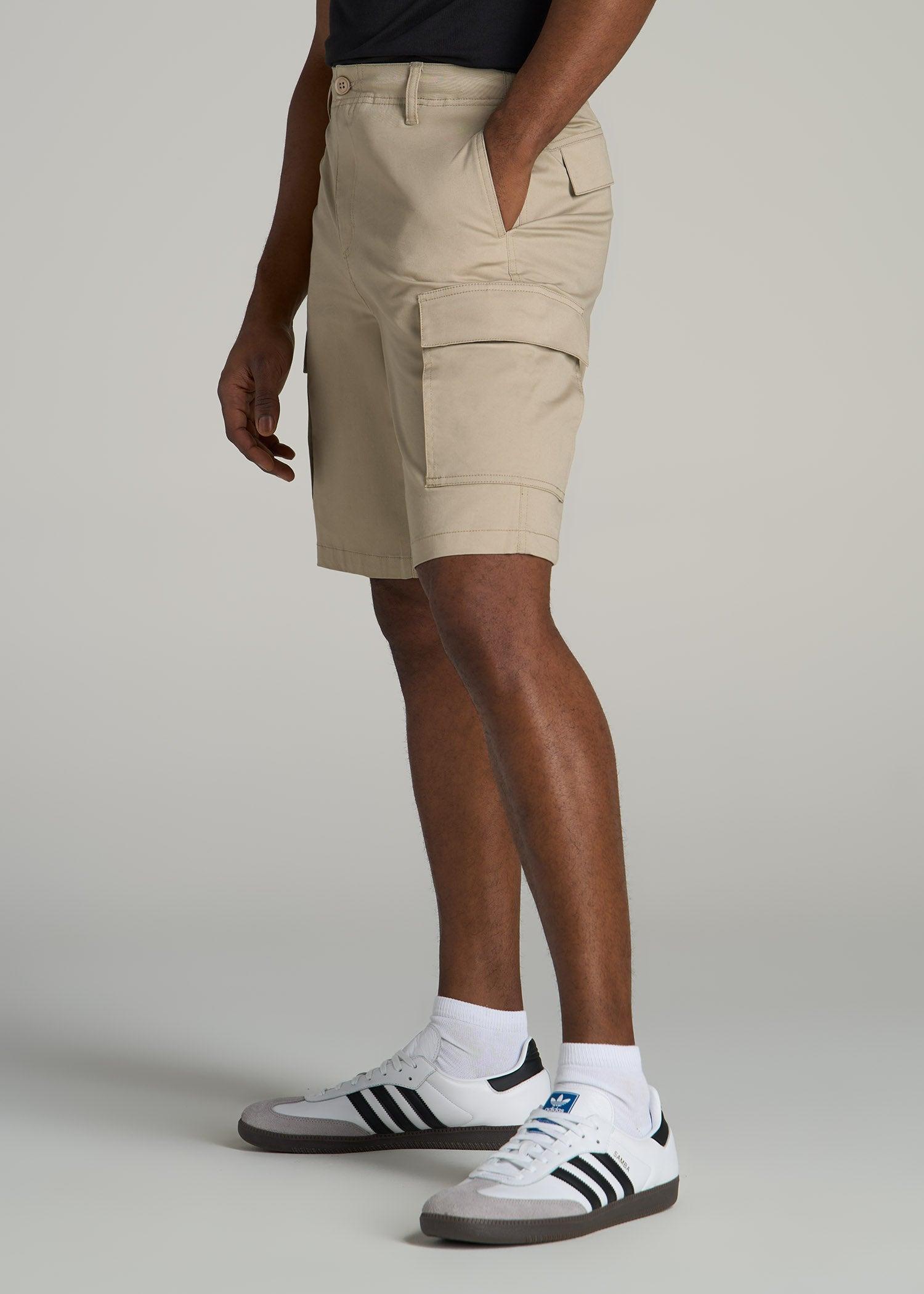 Stretch Twill Cargo Shorts for Tall Men in Light Khaki Product Image