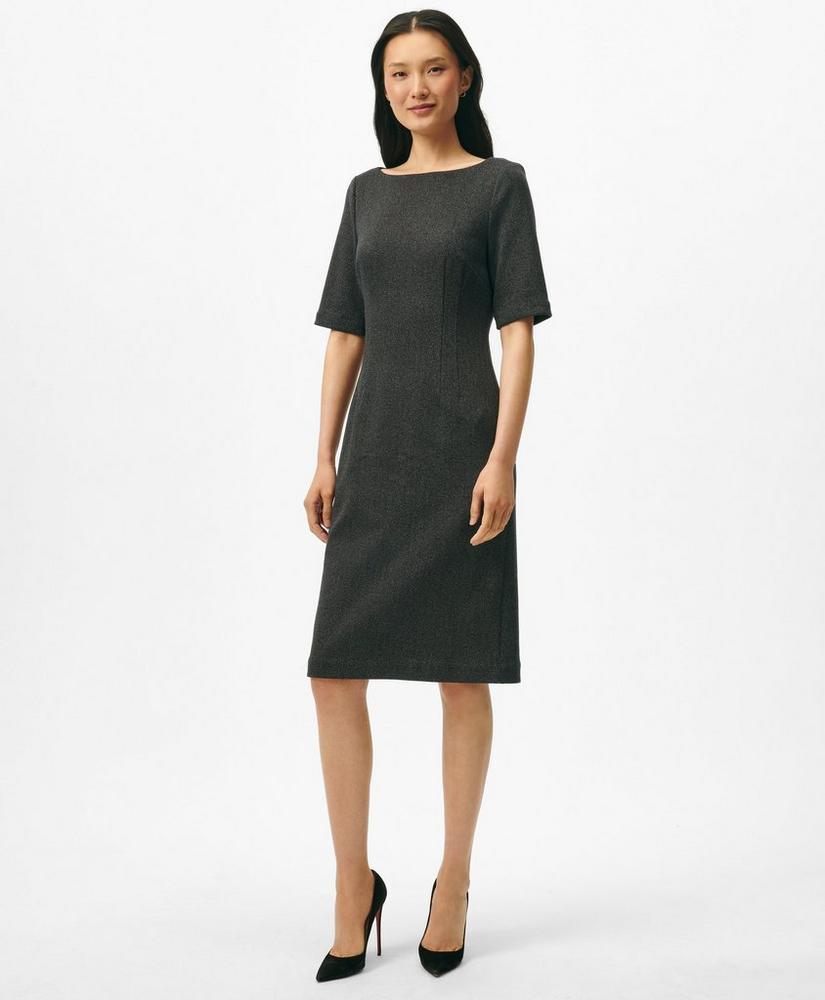 Boatneck Sheath Dress in Herringbone Cotton Blend Product Image