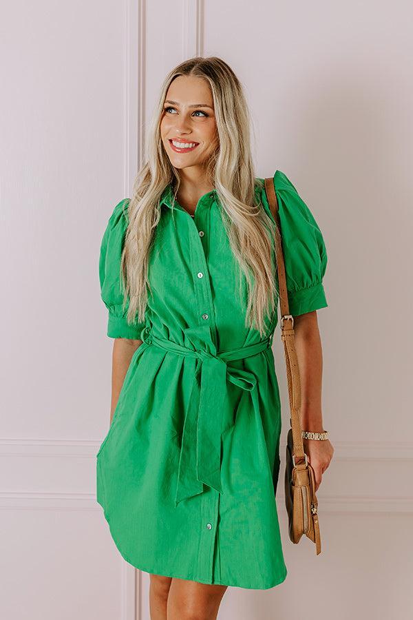 Coastal Views Button Down Mini Dress in Kelly Green Product Image