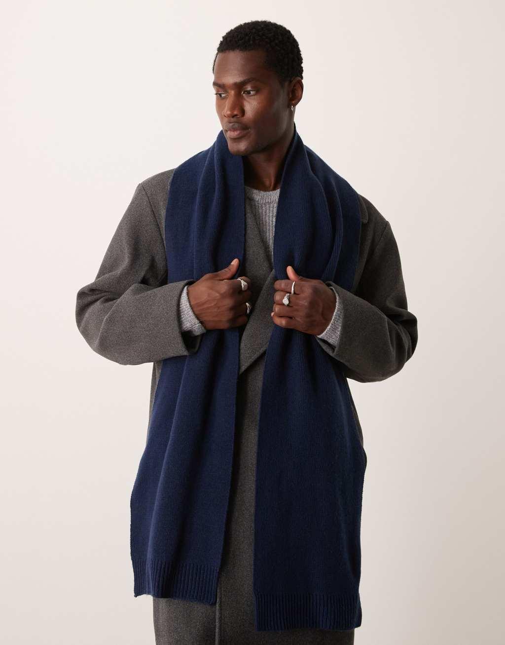 ASOS DESIGN knitted scarf in navy Product Image