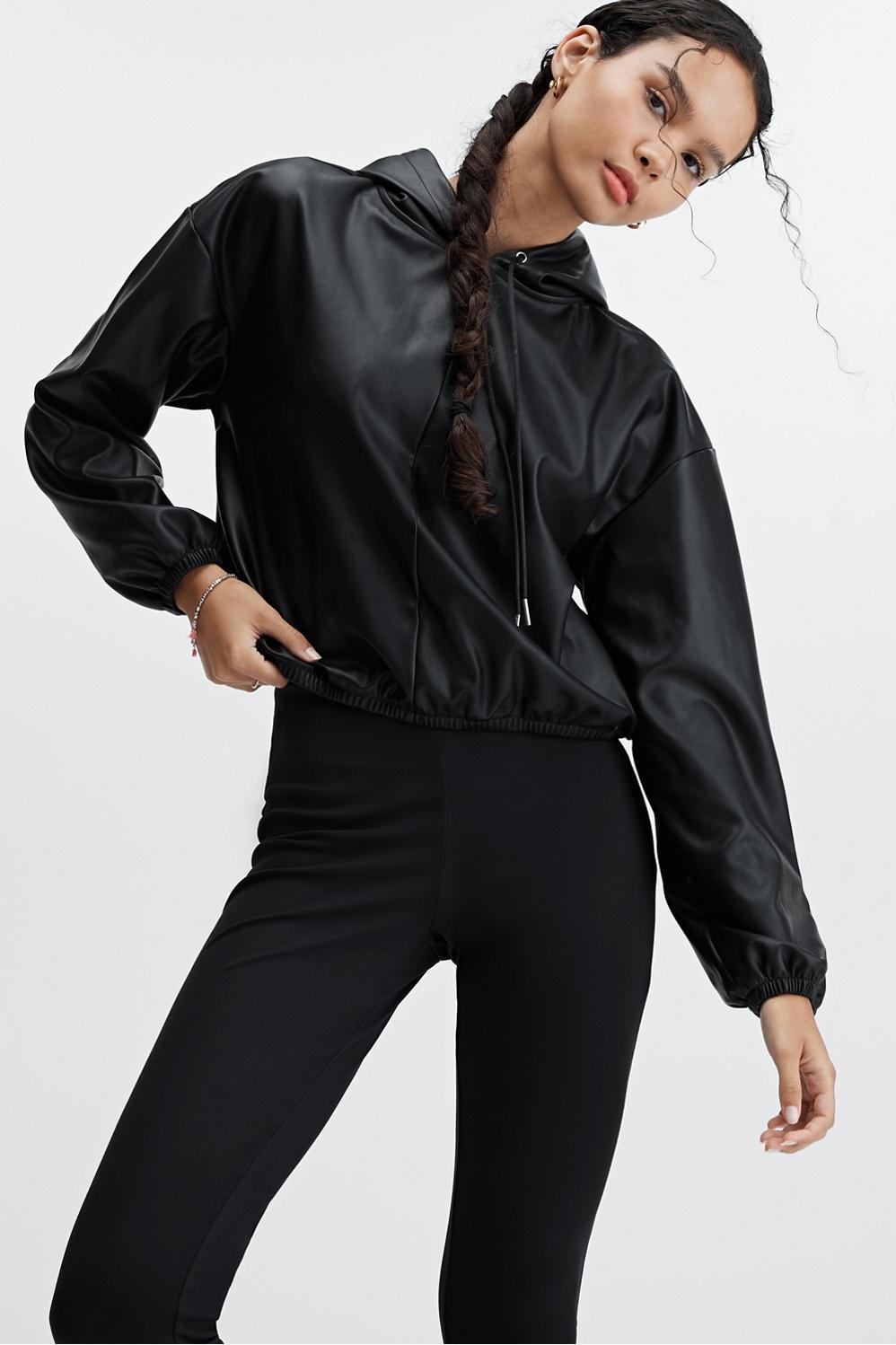 Fabletics Vegan Leather Hoodie Womens black Size XXS Product Image