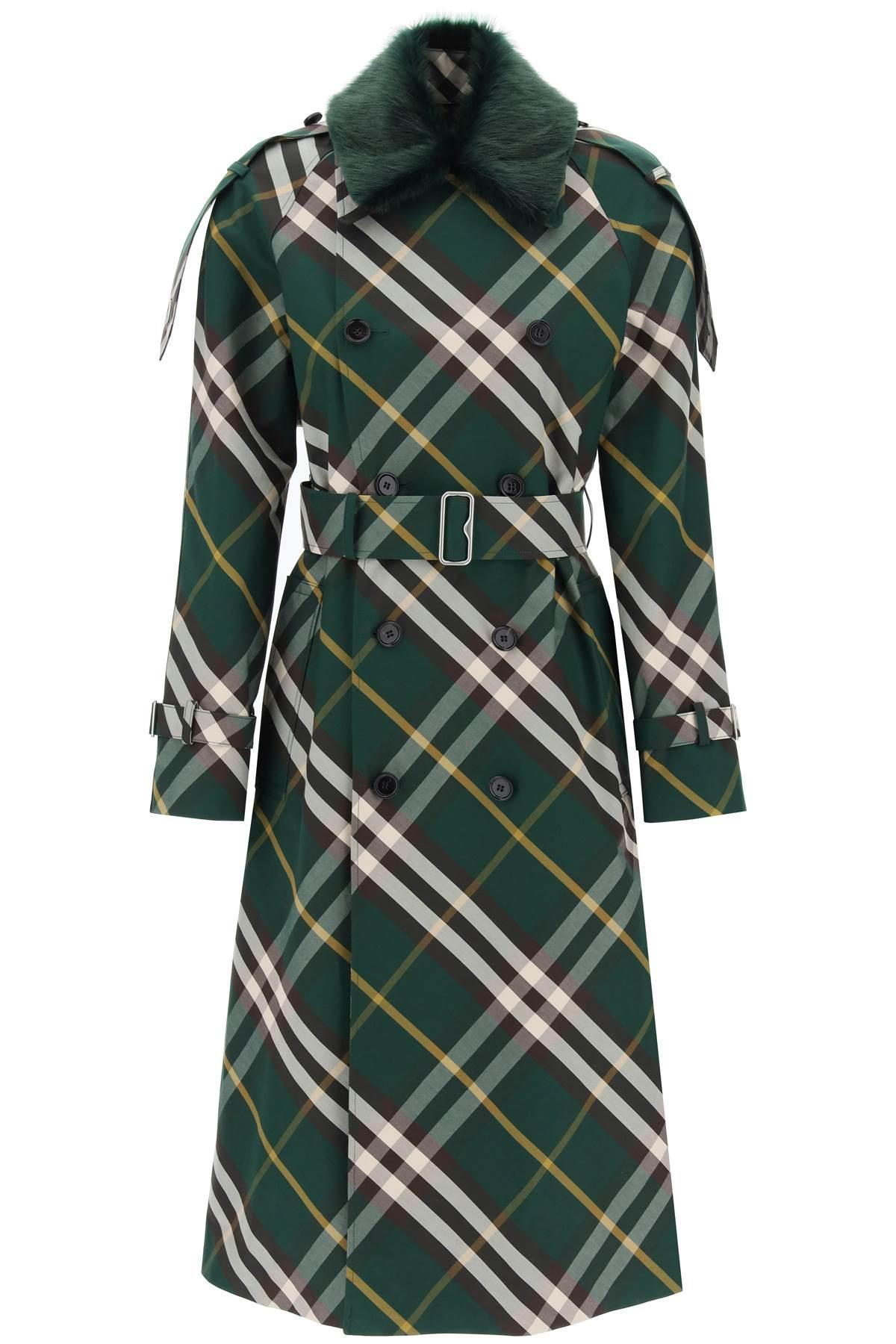 BURBERRY Kensington Trench Coat With Check Pattern In Green Product Image