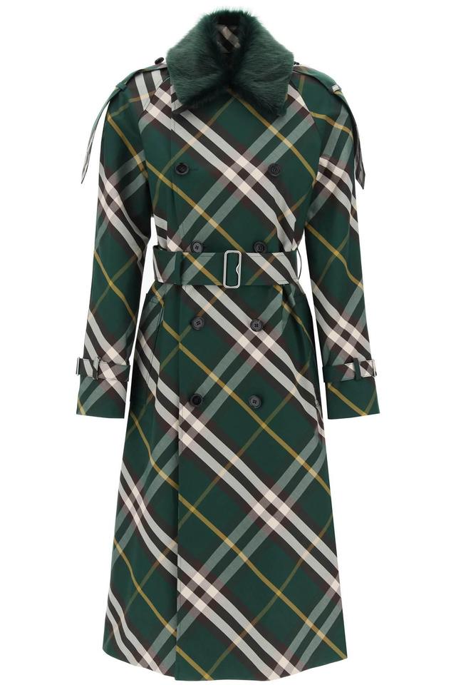 BURBERRY Kensington Trench Coat With Check Pattern In Green Product Image